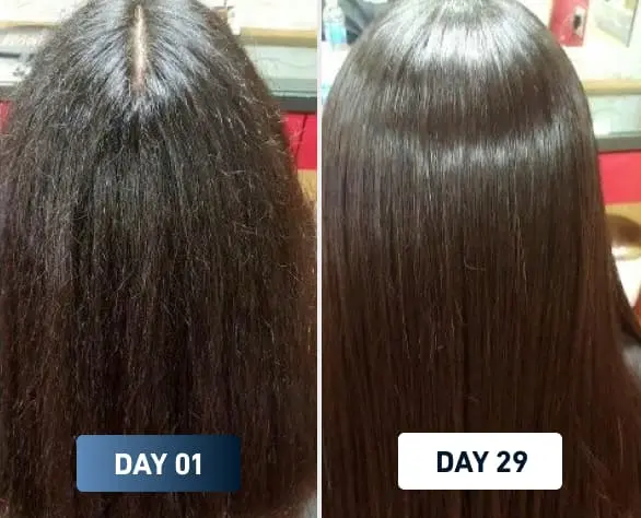 Hair before and after, day 1 and day 29